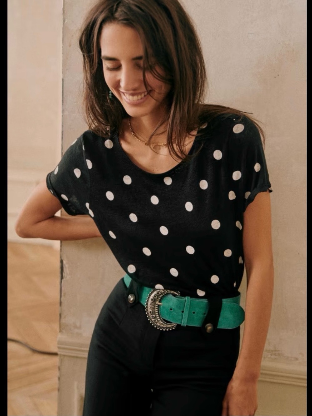 Sézane Andre Black Polka Dot Tee